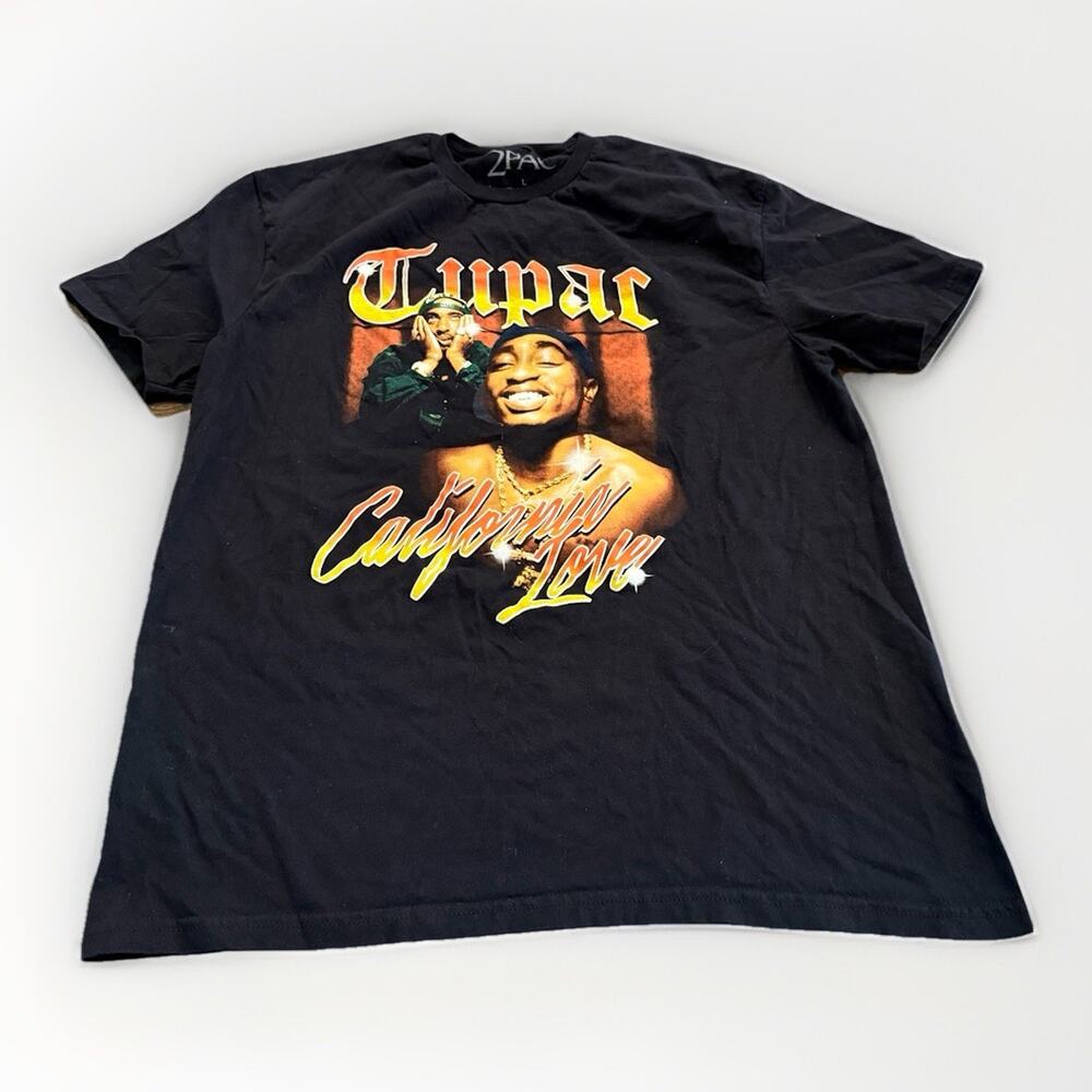 2Pac California Love Mens Black Rap Tee Short Sleeve Crew Neck Cotton T-Shirt L